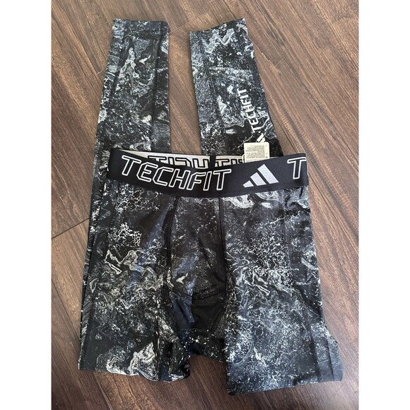 adidas Men's Long Performance Tights Tech-Fit Moisture Wicking Black Multi S - Picture 8 of 10